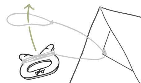 Tie a loop in the string big enough for the handle to fit through